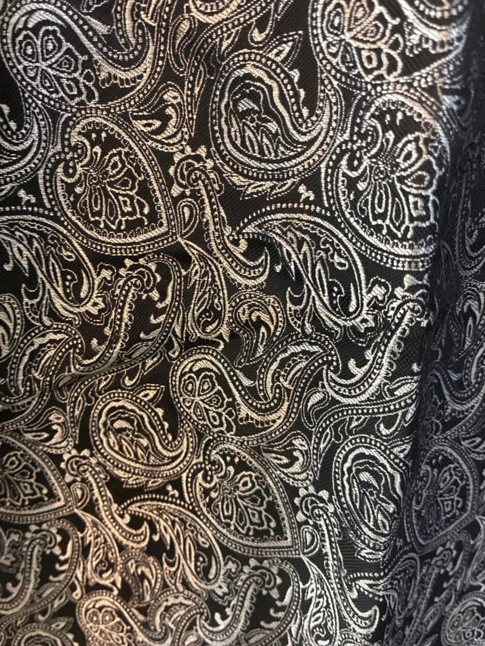 Your Ties Paisley Shirt Black Silver Satin Look Button Front Mens Large Prom - Picture 2 of 10
